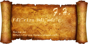 Fórizs Hümér névjegykártya